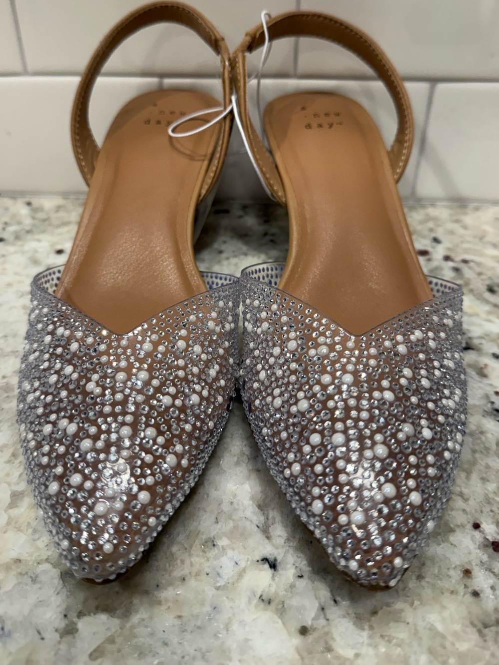 a new day Crystal & Pearl Embellished Pointed-Toe Slingback w/ 2” Heel - NEW!